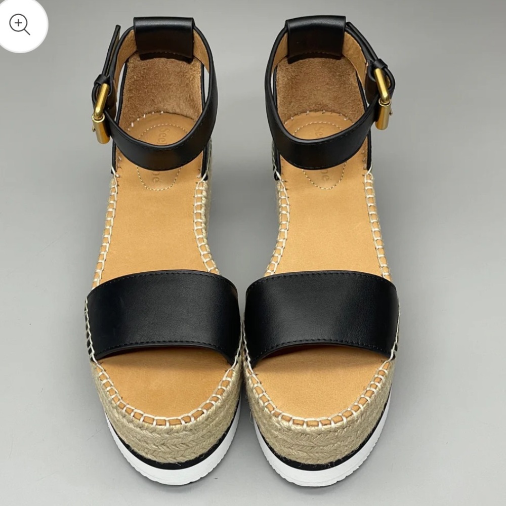 SEE BY CHLOÉ Glyn Flatform Espadrilles Black leather Platform sandal - Picture 3 of 10